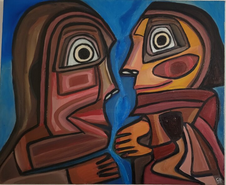 The meeting of 2 souls - cubism 绘画, 21.3x25.6 in