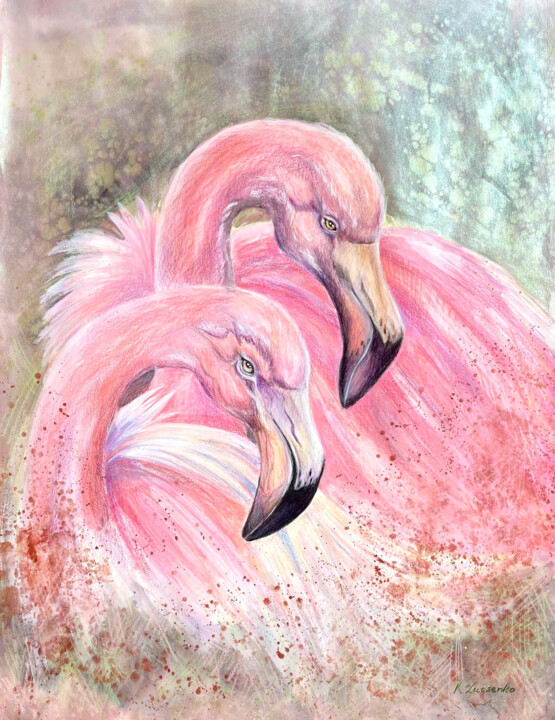 Flamingo couple 绘画, 25.6x19.7 in