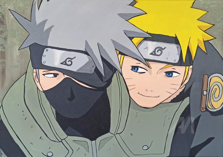 "Naruto and Kakashi" – Anime-Inspired Acrylic Painting 绘画, 13.8x19.7 in
