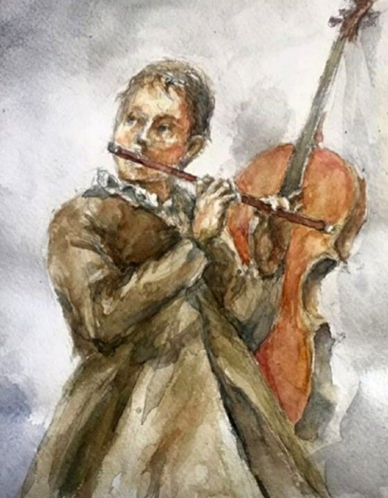 The flutist Schilderij, 15,8x11,8 in