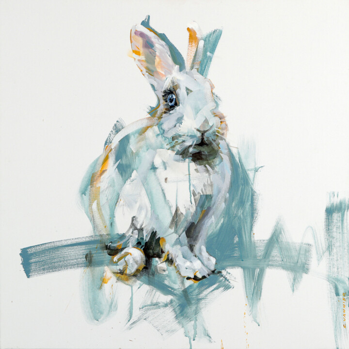 Malerei mit dem Titel "Lapin" von Cedrick Vannier, Original-Kunstwerk, Acryl Auf Keilrahmen aus Holz montiert