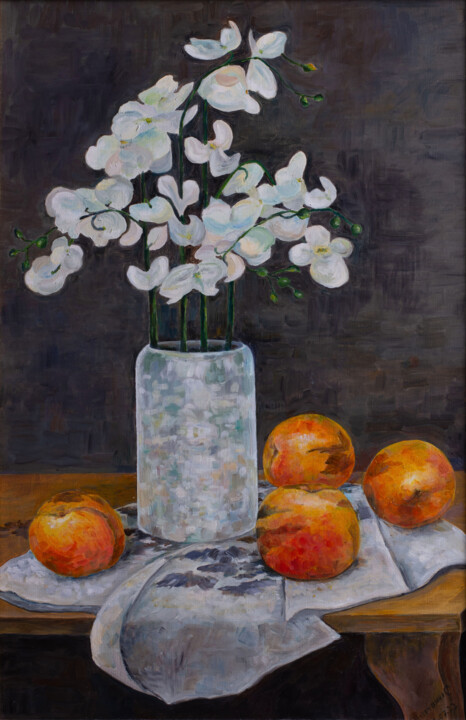 Peinture intitulée ""Натюрморт с персик…" par Svetlana Semenova, Œuvre d'art originale, Huile