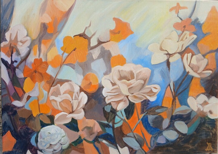 Schilderij getiteld "White flowers" door Desislava Antonova, Origineel Kunstwerk, Olie