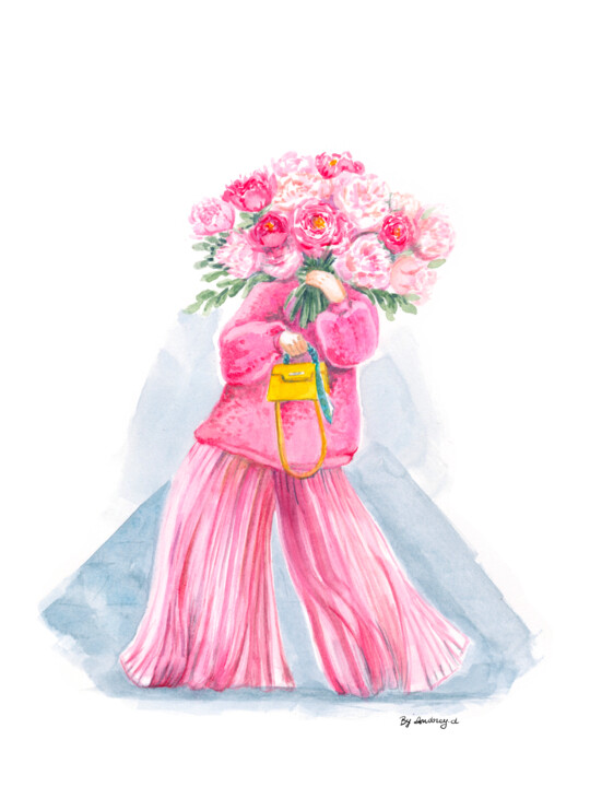Pink Passion Plissé 绘画, 11.7x8.3 in