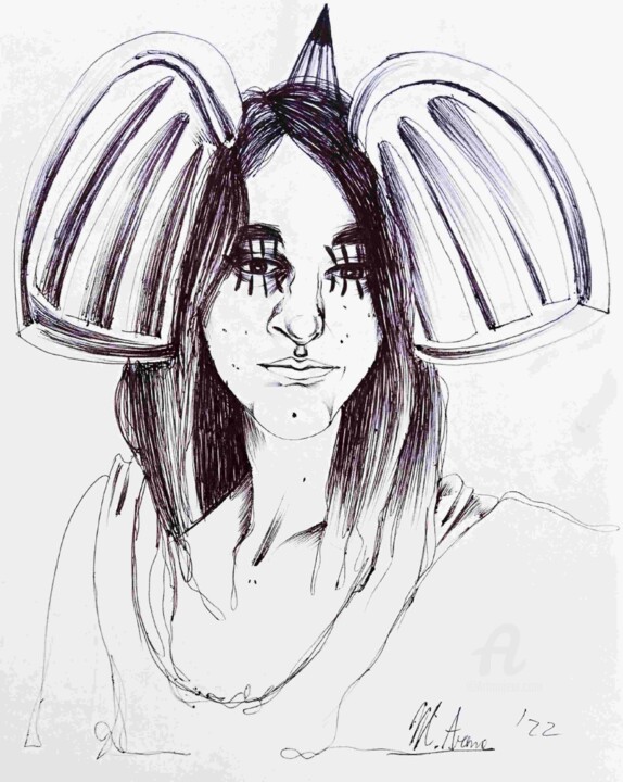 Autoritratto con orecchie da elefante 图画, 14.2x9.5 in
