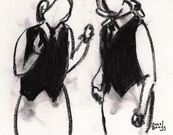 Painting titled "Waitresses at Cafe…" by Janel Bragg, Original Artwork, Charcoal