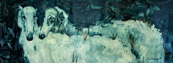 White Dogs Painting, 19.7x59.1 in