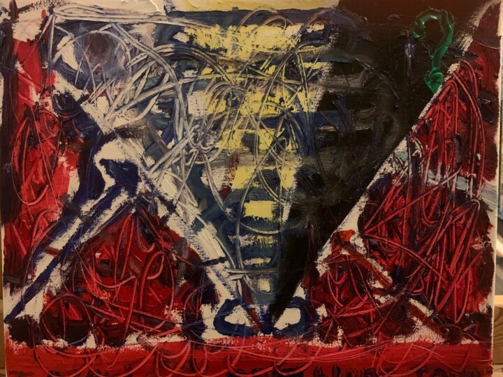 Painting titled "Noir Blanc Jaune" by Toshio Asaki, Original Artwork, Oil Mounted on artwork_cat.