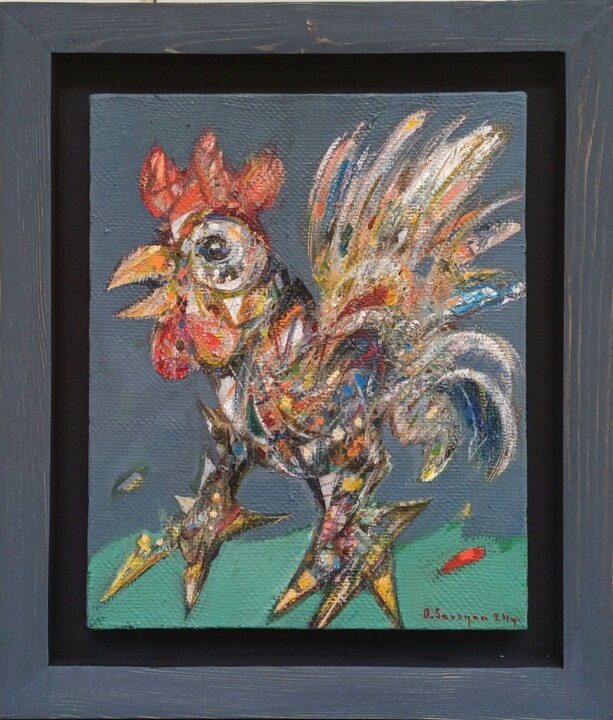 Colorful Cockerel 绘画, 11.8x9.5 in