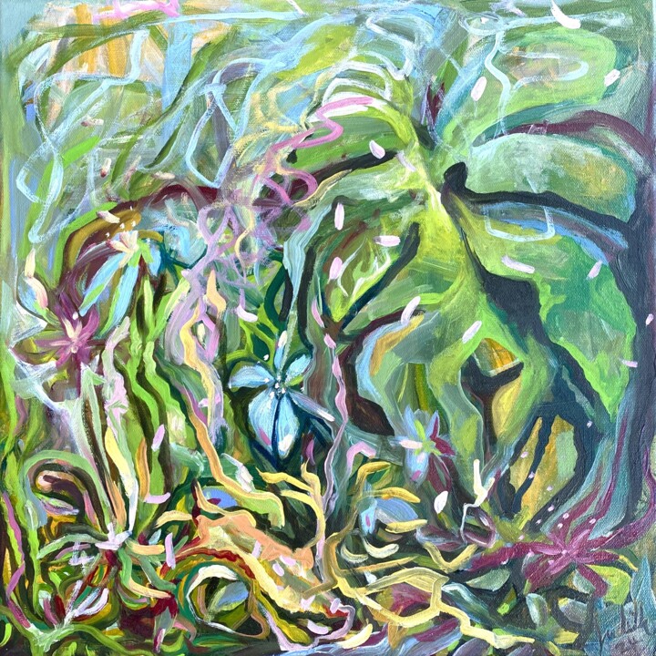 Schilderij getiteld "Zen Flowers 3" door Judith Riemer, Origineel Kunstwerk, Olie