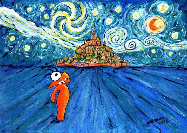 Peinture intitulée "Nuit étoilée Mont S…" par Wabyanko, Œuvre d'art originale, Acrylique