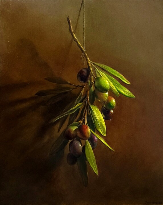 Olive branch in the rays of the sun 绘画, 9.8x7.9 in