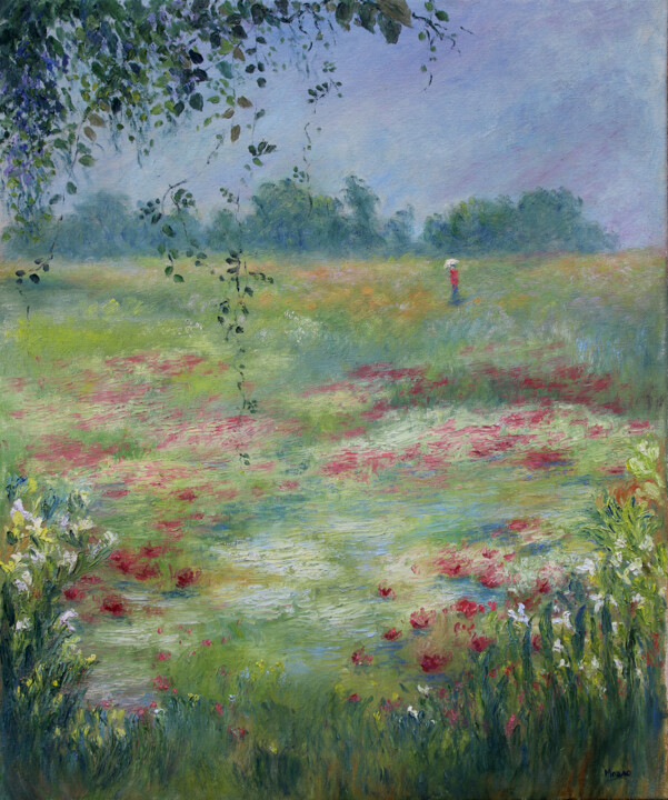 "BY THE LILY POND" başlıklı Tablo Moaso Aier tarafından, Orijinal sanat, Petrol Ahşap Sedye çerçevesi üzerine monte edilmiş