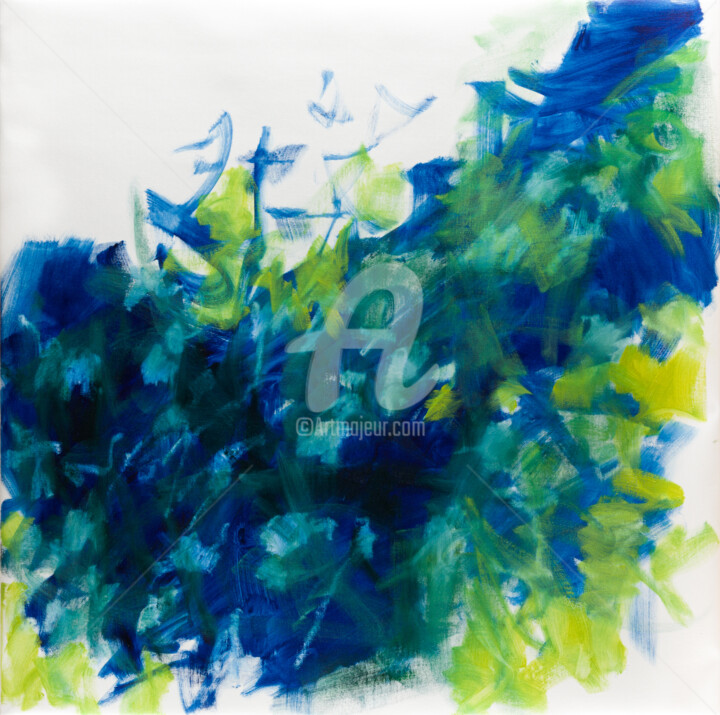 Nature abstraite en bleu, vert et blanc 2 绘画, 31.5x31.5 in