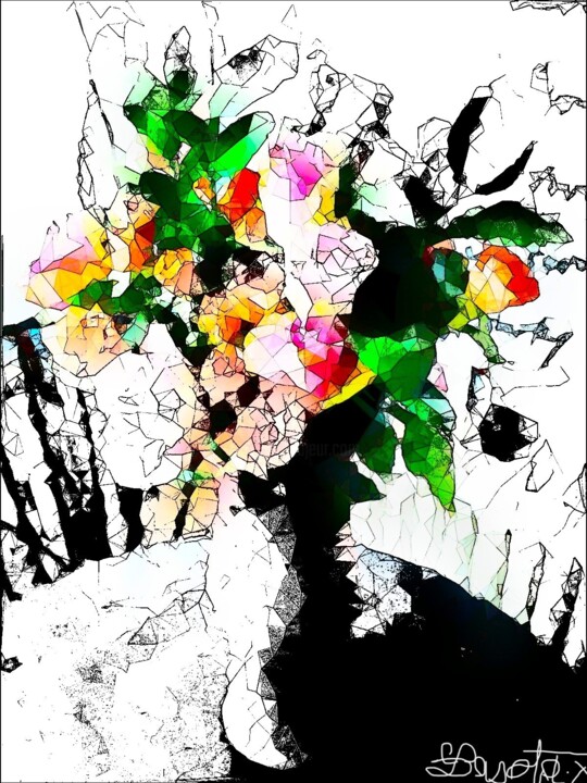 Arts numériques intitulée "Bouquet de roses à…" par Xuélie.S, Œuvre d'art originale, Peinture numérique