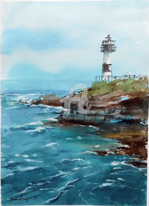 FARO EN LAS ROCAS Painting, 15x11 in