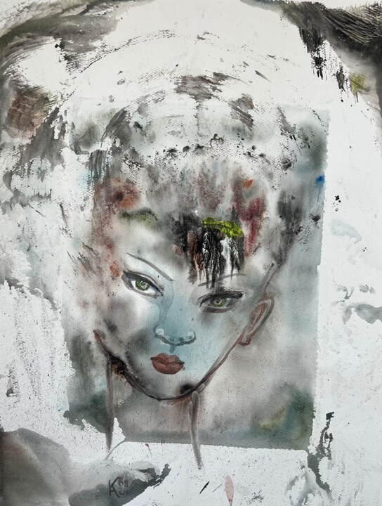 Young Face Reflection in an Old Mirror 绘画, 24x18 in