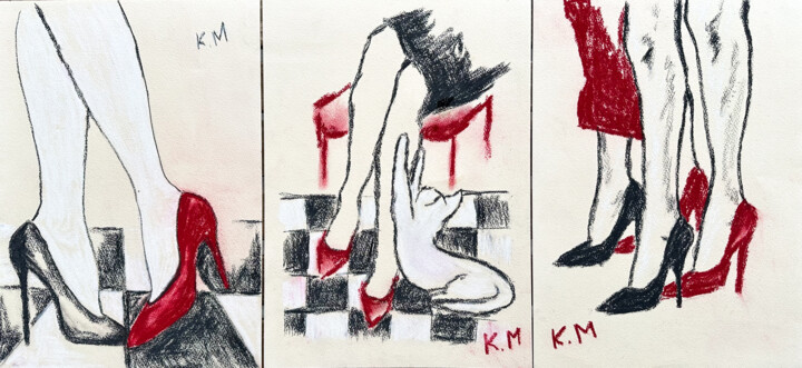 Triptych: Trois Flirts 图画, 14.2x30.7 in