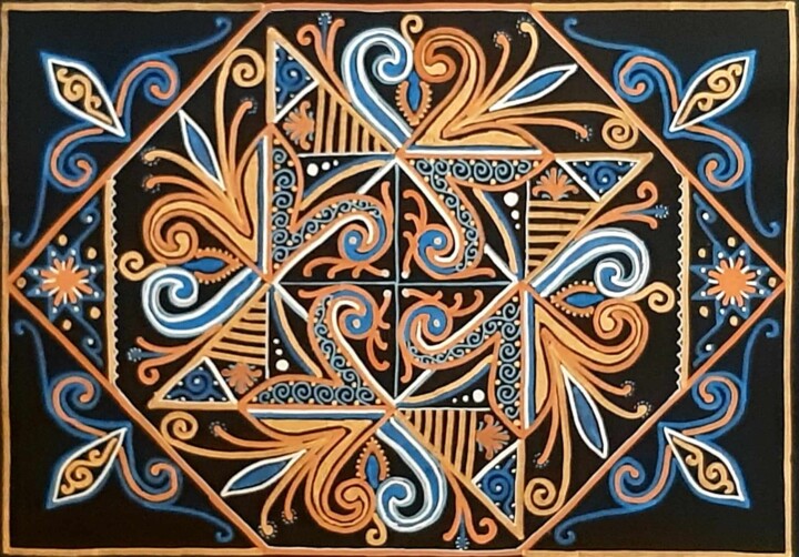 Drawing titled "LIANES GEOMETRIQUES" by Karima Cresp, Original Artwork, Acrylic