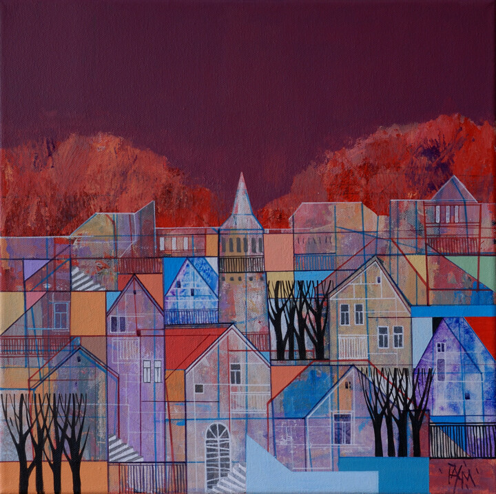 Painting titled "Composition 522" by Georgi Demirev, Original Artwork, Acrylic Mounted on Wood Stretcher frame