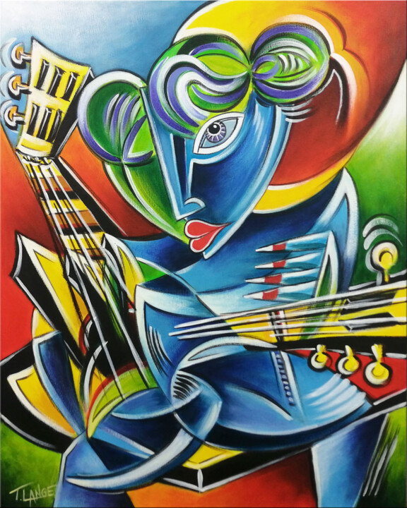 Guitarist Woman #M285 绘画, 19.7x15.8 in