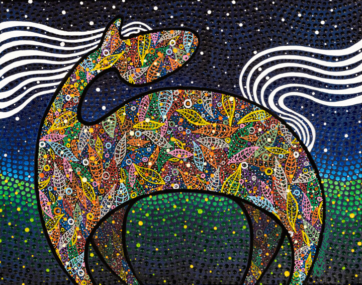 Painting titled "Night Horse" by Olha Kuznietsova, Original Artwork, Acrylic Mounted on Wood Stretcher frame