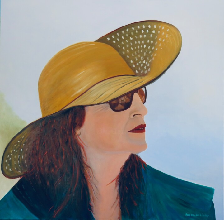 Painting titled "Sun hat" by Ans Van Der Linden, Original Artwork, Oil Mounted on Wood Stretcher frame