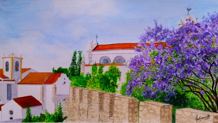 Painting titled "Jacarandás em Tavir…" by Inês Dourado, Original Artwork, Watercolor