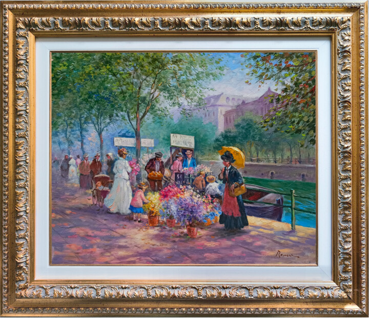 Along the Seine - France Paris painting & frame Schilderij, 15,8x19,7 in
