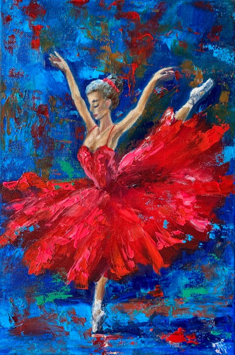 Ballerina Painting Woman Original Art Baller Wall Art 绘画, 11.8x7.9 in