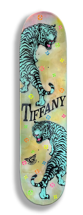 Tiffany Skateboard – Original Painting on Skateboard 雕塑, 32x8 in