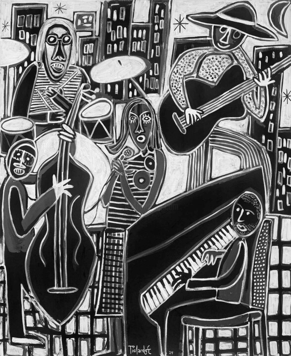 La Tocada de Jazz 绘画, 66.9x55.1 in