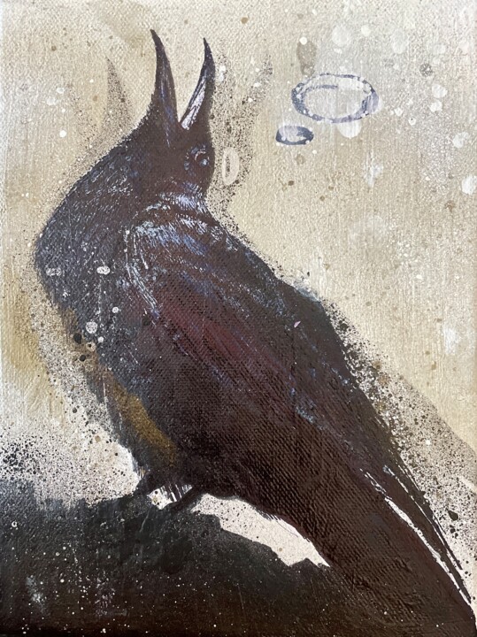 Raven in motion 绘画, 9.5x7.1 in