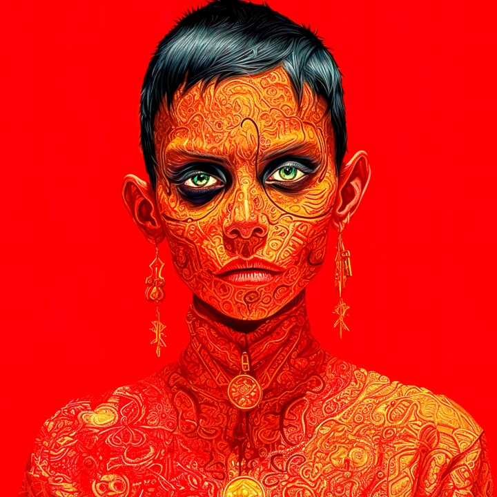 Digital Arts titled "RED TATTOO" by Rai, Original Artwork, AI generated image