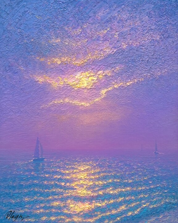 Painting titled "Seascape 31" by Dmitry Oleyn, Original Artwork, Oil Mounted on Wood Stretcher frame