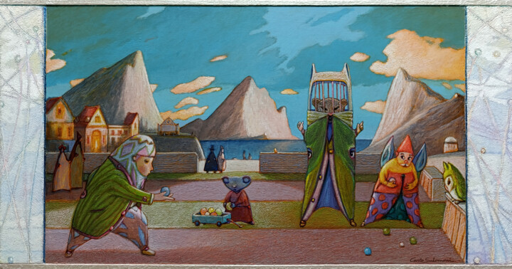 THE BOWLERS 绘画, 16.5x31.5 in