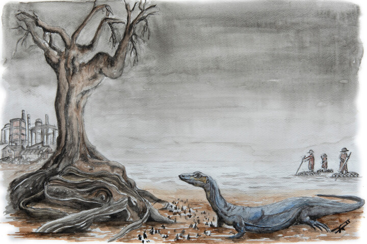Lizard 绘画, 13.4x19.7 in