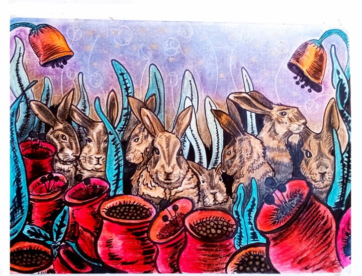 Le bal des lapins Disegno, 11,4x8,3 in