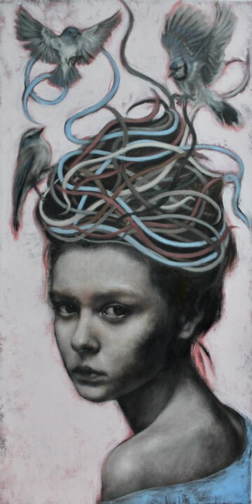 Painting titled "Interweavings" by Federica Belloli, Original Artwork, Acrylic Mounted on Wood Stretcher frame