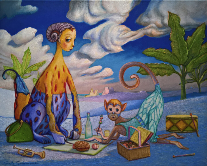 A STRANGE PICNIC 绘画, 15.8x19.7 in