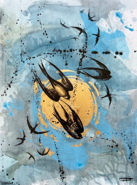 Free flight #2 birds animals gold 绘画, 24x18 in
