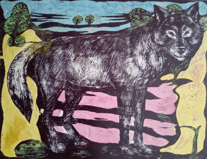Painting titled "Wolf II" by Zikel, Original Artwork, Acrylic
