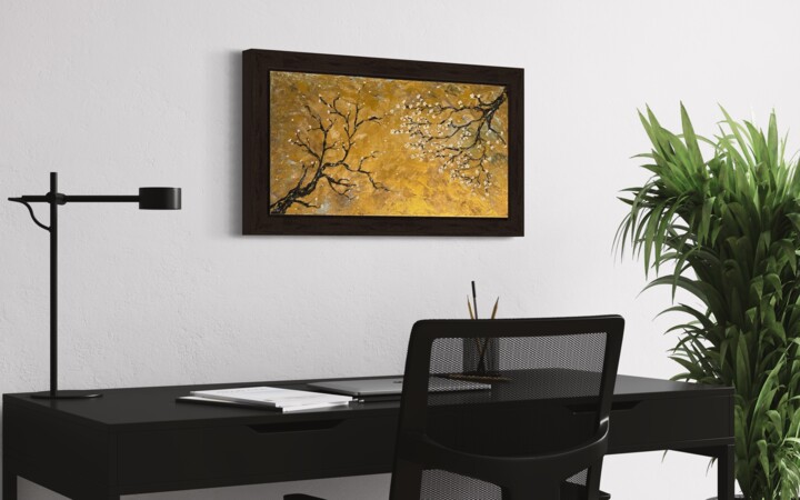 Golden trees 绘画, 11.8x23.6 in