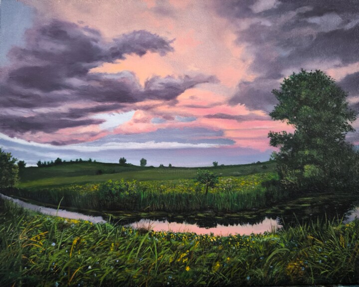 Painting titled "Spring dusk" by Samaras Chris, Original Artwork, Oil