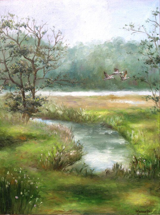 Pintura intitulada "IN FLIGHT" por Moaso Aier, Obras de arte originais, Óleo