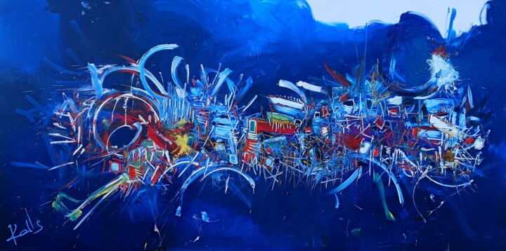 Painting titled "PERFORMANCE DU 22 J…" by Karls, Original Artwork, Oil Mounted on Wood Stretcher frame