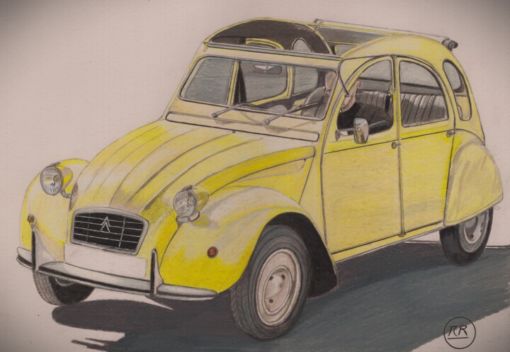 La Deuche au soleil. Tekening, 11x15,8 in