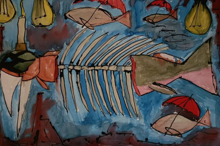 Peinture intitulée "Ryba" par Michał Wiśniecki, Œuvre d'art originale, Aquarelle