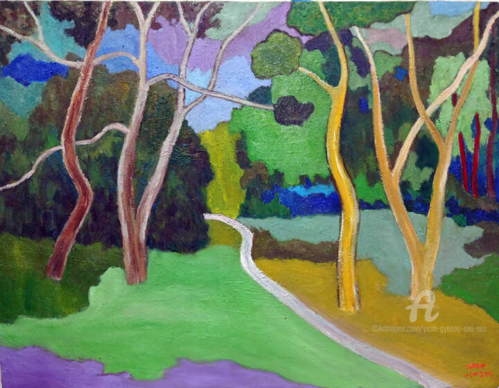 Serene Woodland Path: A Journey Through Nature's Colors Tablo, 19,8x25,8 in