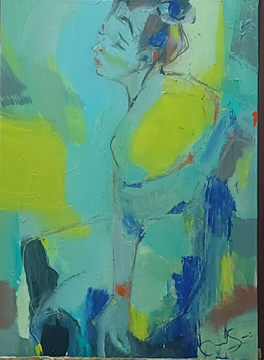 Painting titled "Desanimo" by Marcelo Garcia Garcia, Original Artwork, Oil Mounted on Wood Stretcher frame
